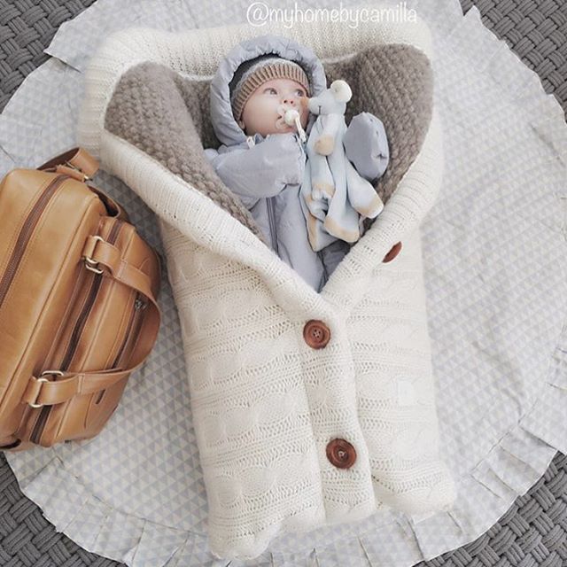 European and American Autumn Winter Baby Stroller Sleeping Bag Outdoor Button Baby Knitted Sleeping Bag Wool plus Velvet Thickened Swaddling Wrapping Quilt