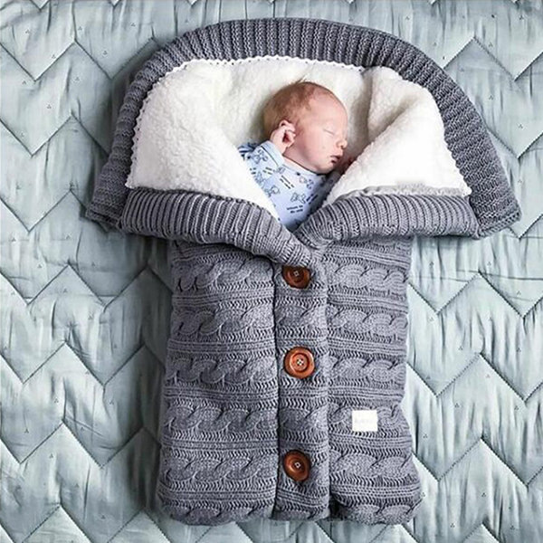 European and American Autumn Winter Baby Stroller Sleeping Bag Outdoor Button Baby Knitted Sleeping Bag Wool plus Velvet Thickened Swaddling Wrapping Quilt