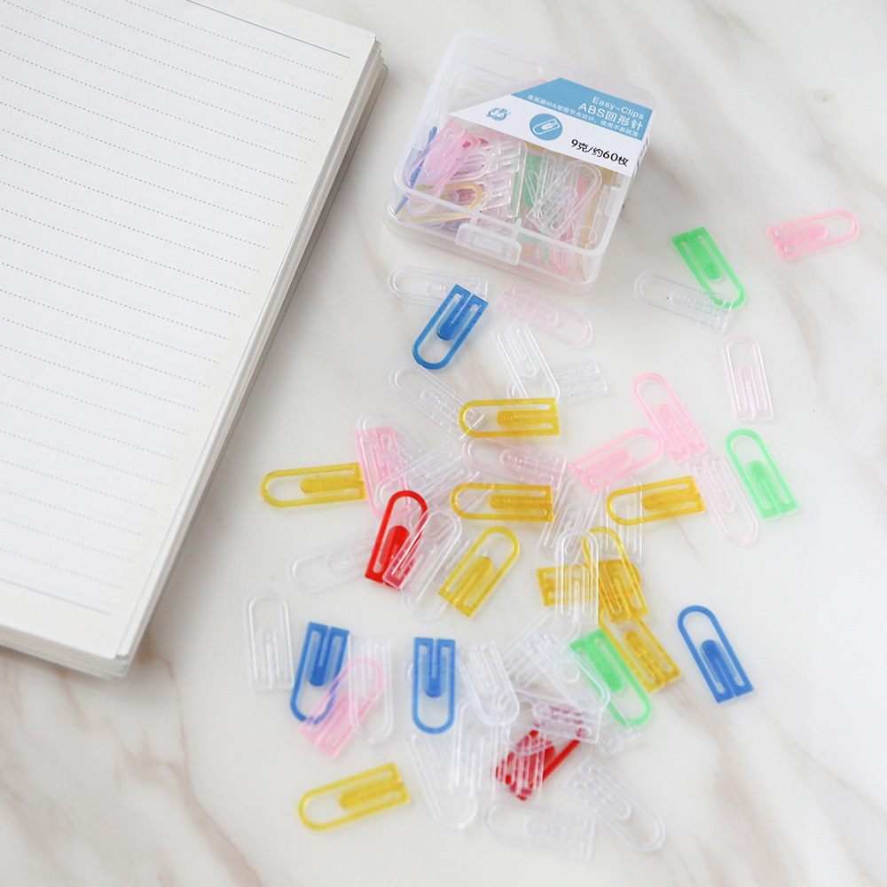Plastic Paper Clip Office School Supplies Color Student Paper Storage Sorting Pin Boxed Anti-Rust Abs