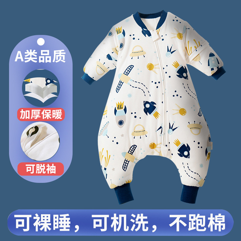 2021 Autumn and Winter Thickening Children Sleeping Bag Combed Cotton Baby Split Leg Sleeping Bag Cartoon Pure Cotton Baby Sleeping Bag Removable Sleeve