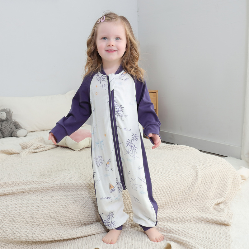 Baby Sleeping Bag Short Sleeve Long Sleeve Gauze Sleeping Bag Children&#039;s Gauze Stitching Split Leg Sleeping Bag Baby Anti-Kick Quilt