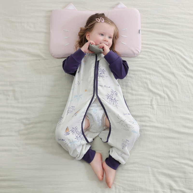 Baby Sleeping Bag Short Sleeve Long Sleeve Gauze Sleeping Bag Children&#039;s Gauze Stitching Split Leg Sleeping Bag Baby Anti-Kick Quilt