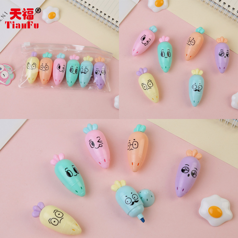 Tianfu Cartoon Fluorescent Pen Candy Modeling Student Suit Marker Mini Color Flash Large Capacity Outline