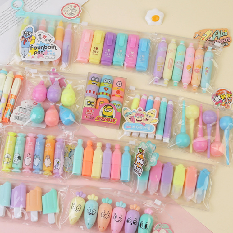 Tianfu Cartoon Fluorescent Pen Candy Modeling Student Suit Marker Mini Color Flash Large Capacity Outline