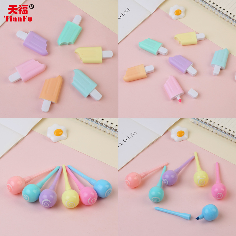 Tianfu Cartoon Fluorescent Pen Candy Modeling Student Suit Marker Mini Color Flash Large Capacity Outline