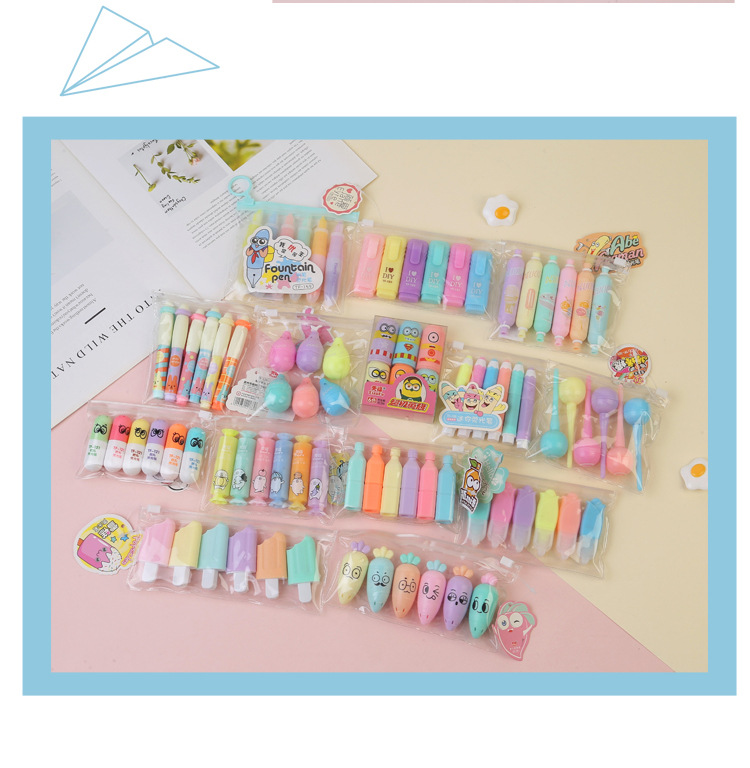 Tianfu Cartoon Fluorescent Pen Candy Modeling Student Suit Marker Mini Color Flash Large Capacity Outline