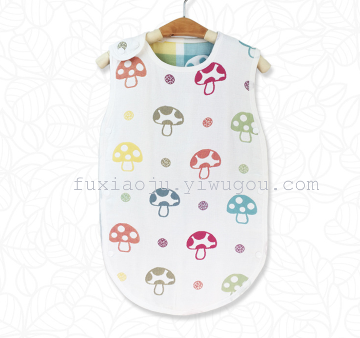 Six layers of organic cotton gauze mushroom sleeping bag child anti kick quilt vest type jacquard sleeping bag