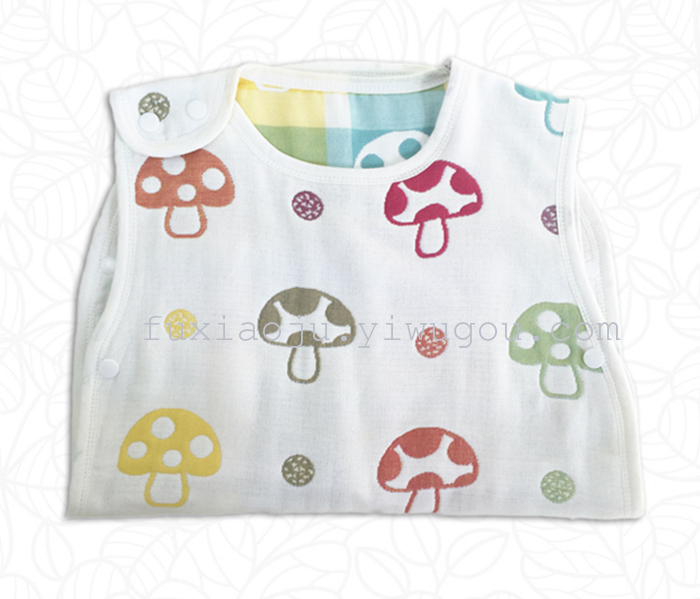 Six layers of organic cotton gauze mushroom sleeping bag child anti kick quilt vest type jacquard sleeping bag