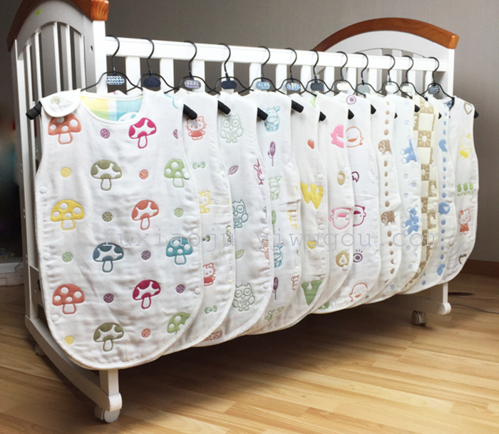 Six layers of organic cotton gauze mushroom sleeping bag child anti kick quilt vest type jacquard sleeping bag