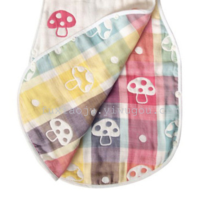 Six layers of organic cotton gauze mushroom sleeping bag child anti kick quilt vest type jacquard sleeping bag