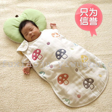 Six layers of organic cotton gauze mushroom sleeping bag child anti kick quilt vest type jacquard sleeping bag