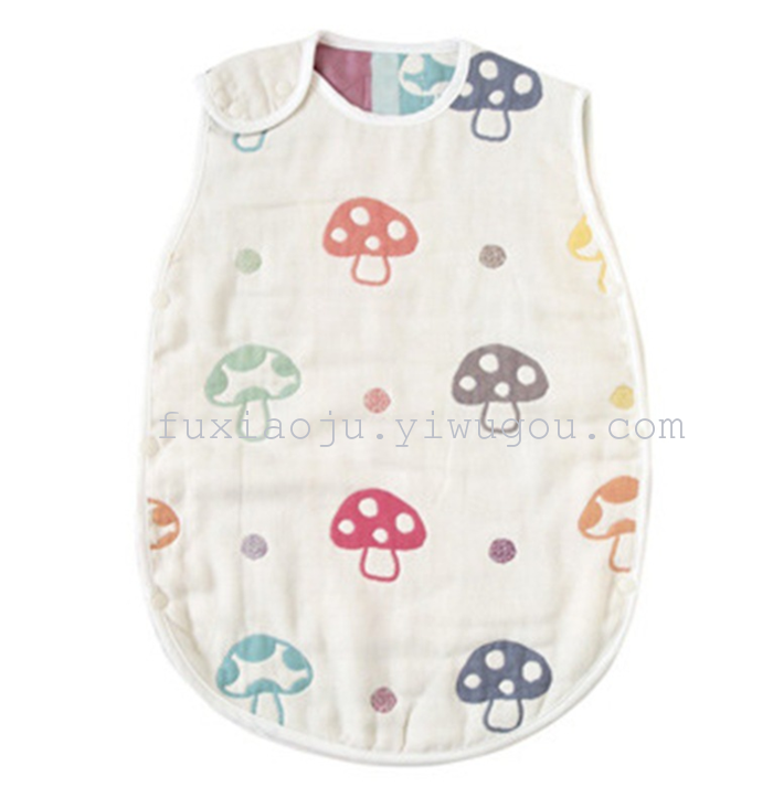 Six layers of organic cotton gauze mushroom sleeping bag child anti kick quilt vest type jacquard sleeping bag