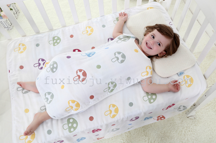 Six layers of organic cotton gauze mushroom sleeping bag child anti kick quilt vest type jacquard sleeping bag