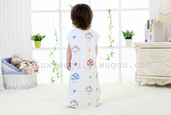 Six layers of organic cotton gauze mushroom sleeping bag child anti kick quilt vest type jacquard sleeping bag