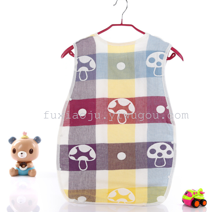 Six layers of organic cotton gauze mushroom sleeping bag child anti kick quilt vest type jacquard sleeping bag