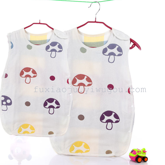 Six layers of organic cotton gauze mushroom sleeping bag child anti kick quilt vest type jacquard sleeping bag