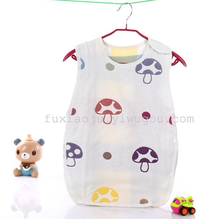 Six layers of organic cotton gauze mushroom sleeping bag child anti kick quilt vest type jacquard sleeping bag