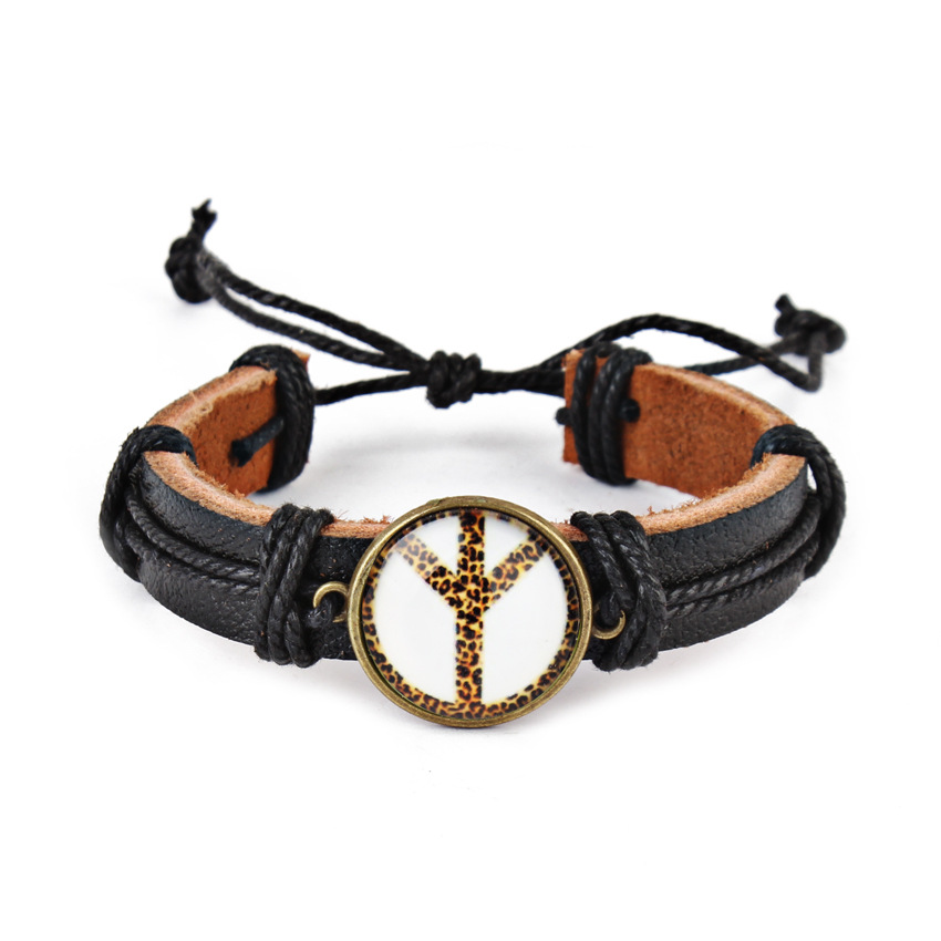The latest European and American peace anti-war logo leather bracelet hand-woven personalized bracelet diy jewelry.