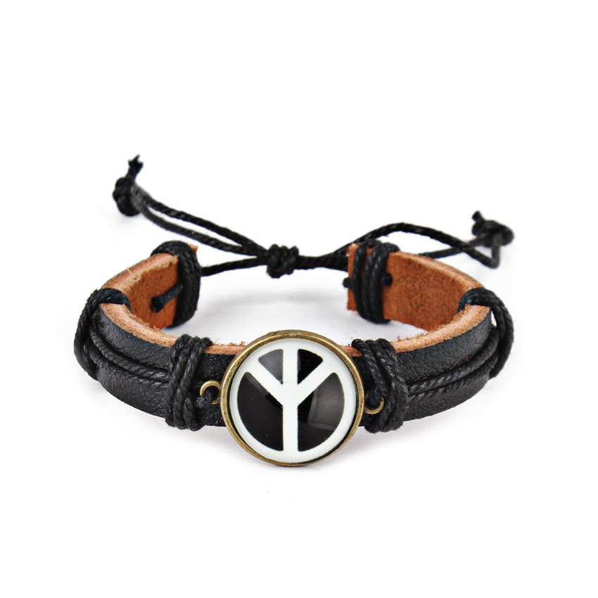 The latest European and American peace anti-war logo leather bracelet hand-woven personalized bracelet diy jewelry.