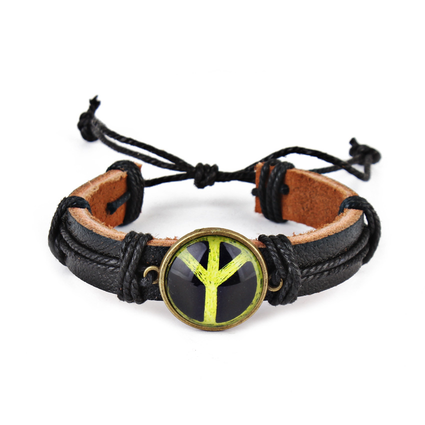 The latest European and American peace anti-war logo leather bracelet hand-woven personalized bracelet diy jewelry.