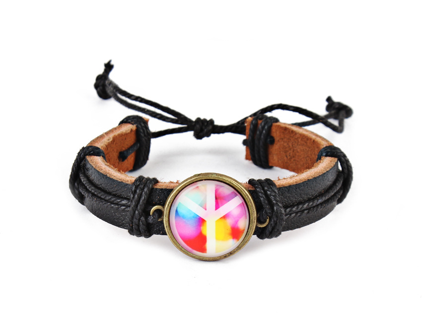 The latest European and American peace anti-war logo leather bracelet hand-woven personalized bracelet diy jewelry. The latest European and American peace anti-war logo leather bracelet hand-woven personalized bracelet diy jewelry.