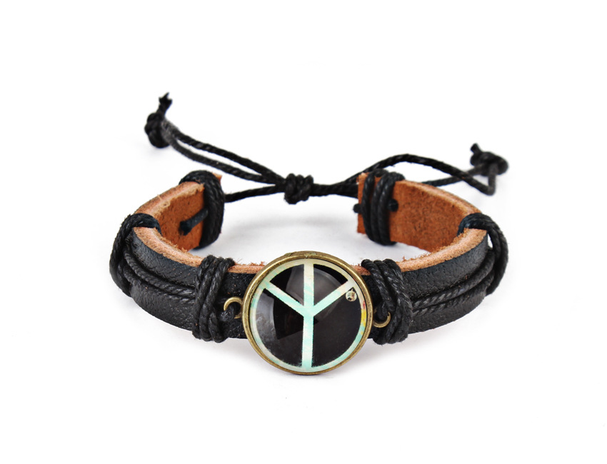 The latest European and American peace anti-war logo leather bracelet hand-woven personalized bracelet diy jewelry. The latest European and American peace anti-war logo leather bracelet hand-woven personalized bracelet diy jewelry.