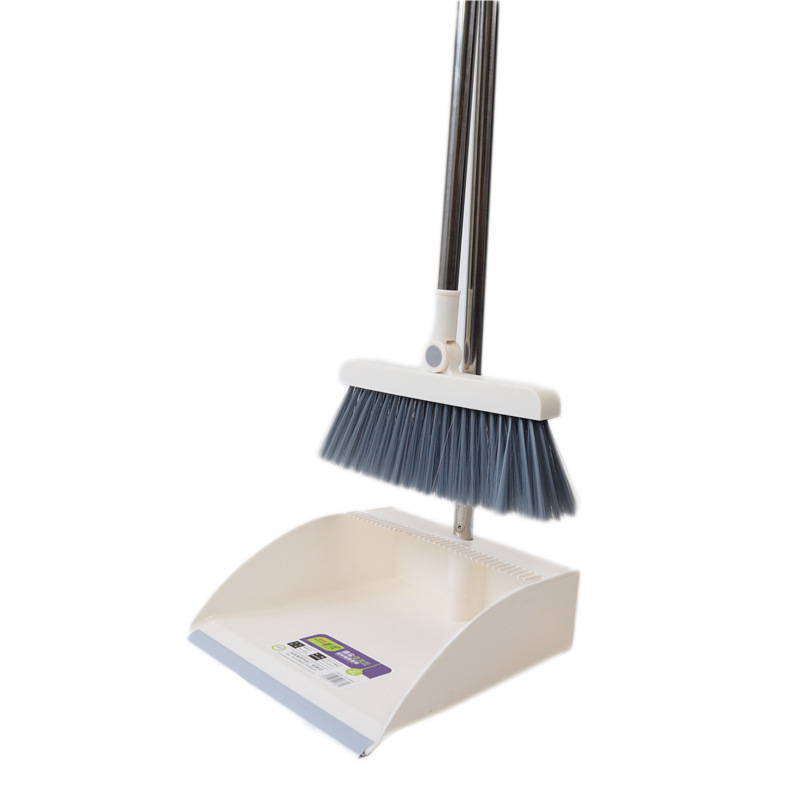 Modern Simple Rotatable Broom Set Broom Dustpan Combination Plastic Stainless Steel Double Wire Head Broom Garbage Shovel