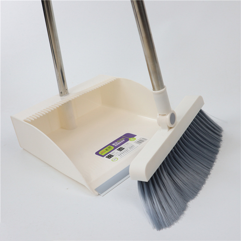 Modern Simple Rotatable Broom Set Broom Dustpan Combination Plastic Stainless Steel Double Wire Head Broom Garbage Shovel