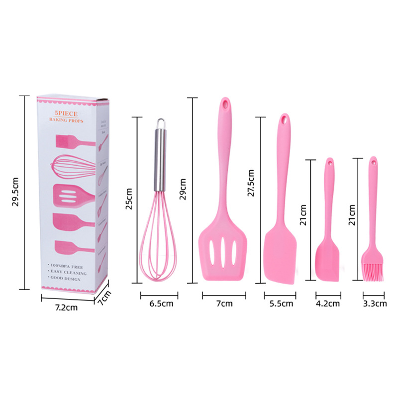 Silicone Kitchenware Set Five-Piece Set Silicone Shovel Oil Brush Egg Beater Scraper Shovel Kitchen Spoon Set Baking Utensils