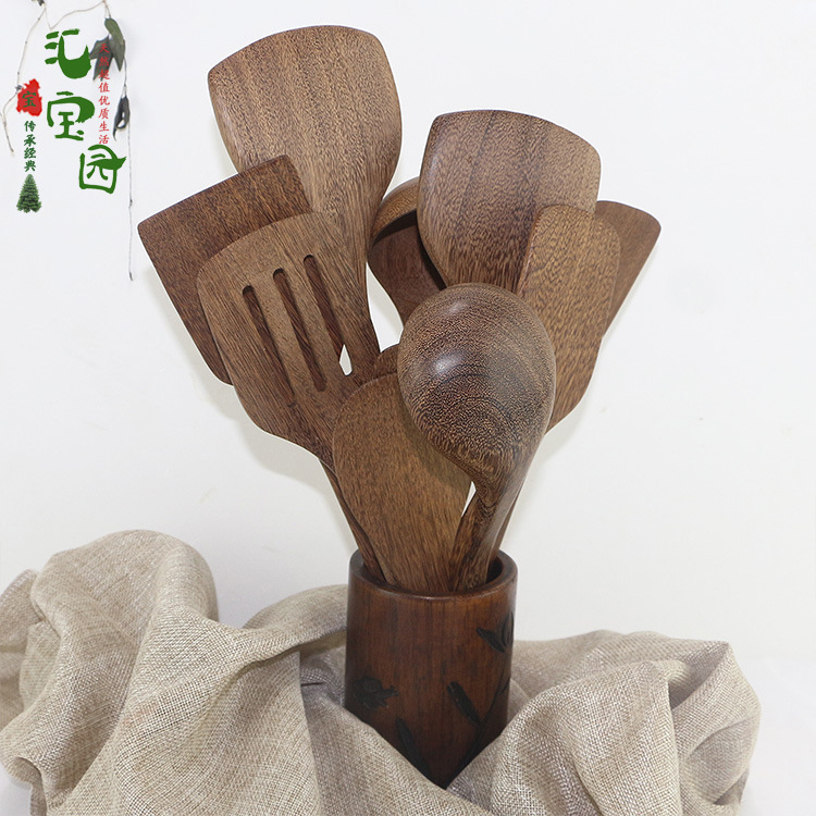  Door Frame Wooden Spoon Wooden Turner Oil Dipper Inclined Spatula Cooking Shovel Mahogany Kitchenware