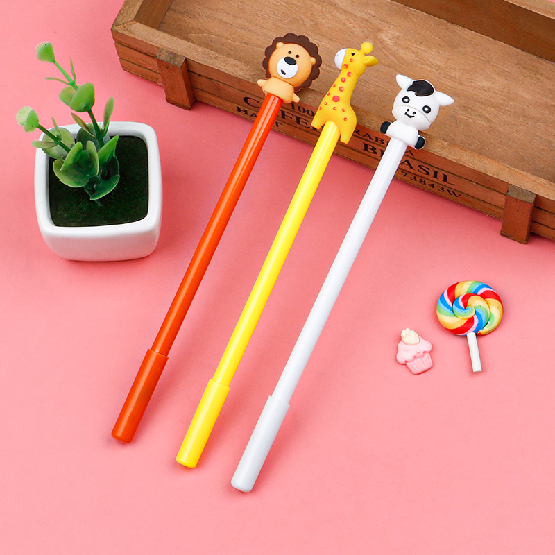 Cartoon Animal Silicone Lion Giraffe Doll Writing Signature Pen Creative Modeling Gel Pen Student Water-Based Paint Pen