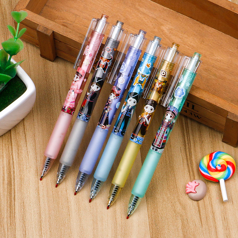 Ethnic Style Miao Cartoon Doll Press Gel Pen Good-looking Bullet Student Cute Black Signature Ball Pen