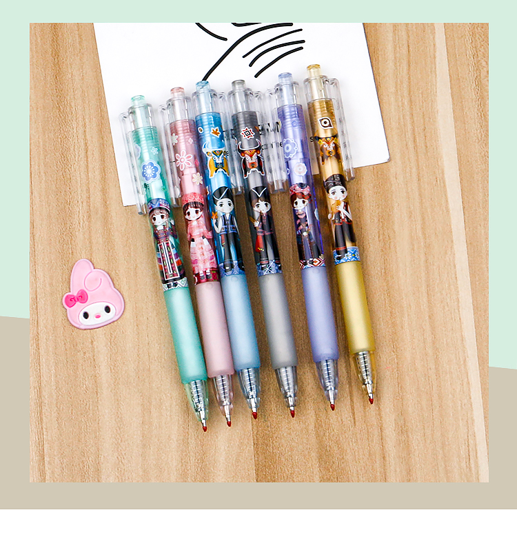 Ethnic Style Miao Cartoon Doll Press Gel Pen Good-looking Bullet Student Cute Black Signature Ball Pen