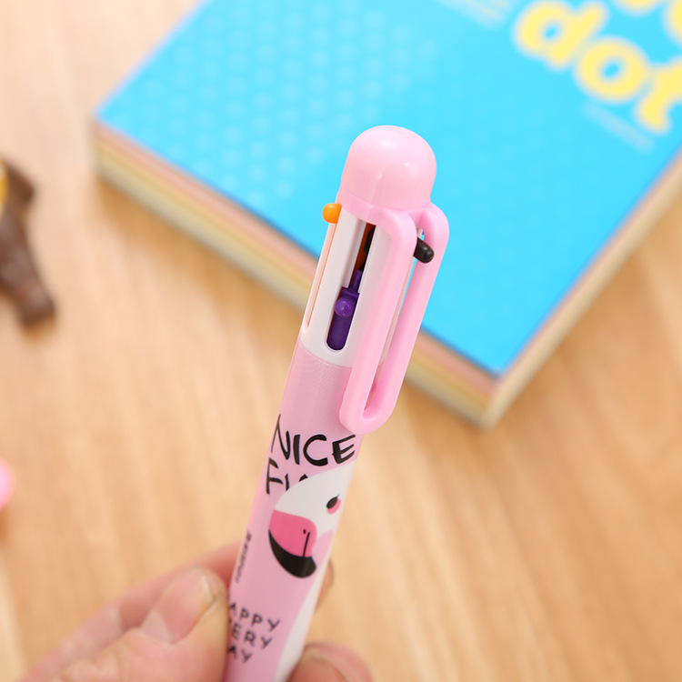 Creative stationery color ballpoint pen cute student 6 color flamingo oil pen cartoon unicorn ballpoint pen factory