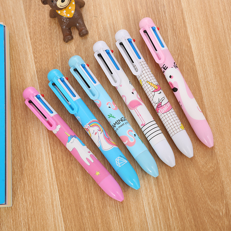 Creative stationery color ballpoint pen cute student 6 color flamingo oil pen cartoon unicorn ballpoint pen factory