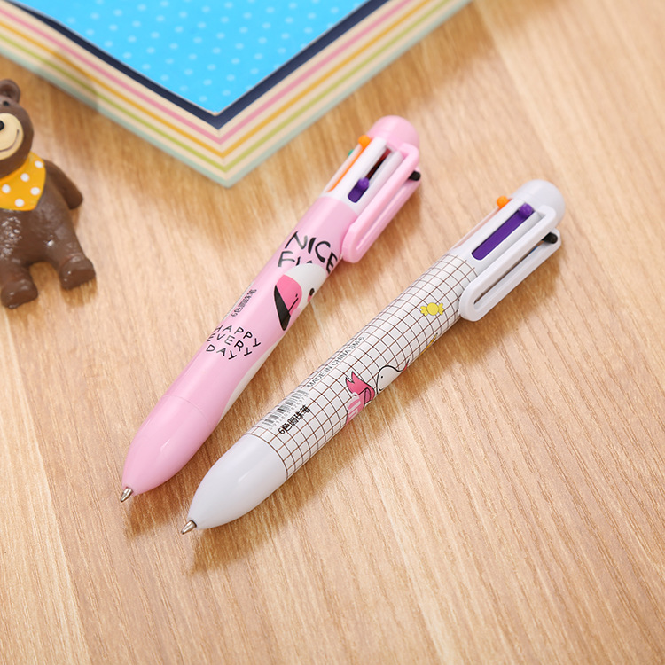 Creative stationery color ballpoint pen cute student 6 color flamingo oil pen cartoon unicorn ballpoint pen factory