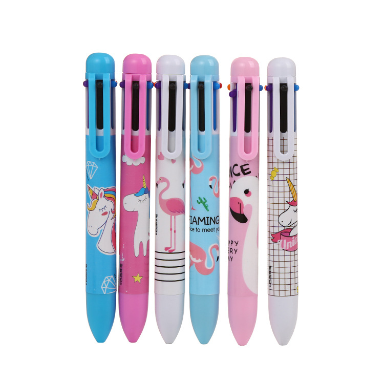 Creative stationery color ballpoint pen cute student 6 color flamingo oil pen cartoon unicorn ballpoint pen factory
