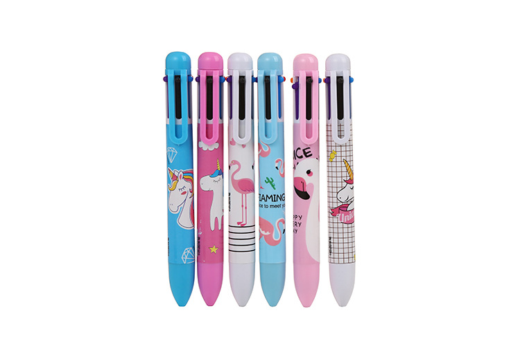 Creative stationery color ballpoint pen cute student 6 color flamingo oil pen cartoon unicorn ballpoint pen factory
