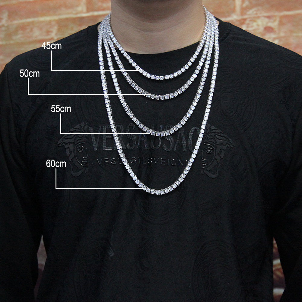 European Hip Hop Copper Inlaid Zircon a Row of Necklace Ins Popular Tennis Chain Multi-Specification Tennis Chain