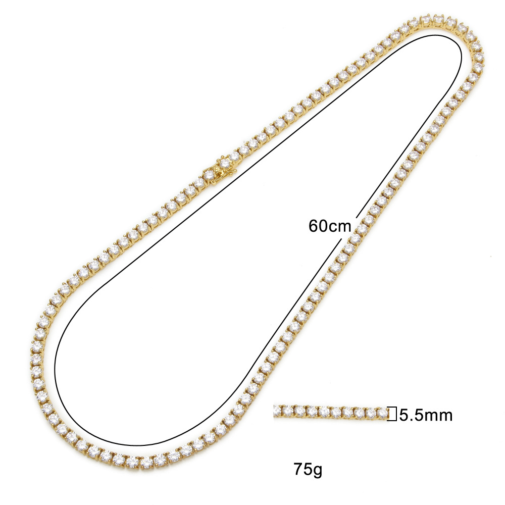 European Hip Hop Copper Inlaid Zircon a Row of Necklace Ins Popular Tennis Chain Multi-Specification Tennis Chain