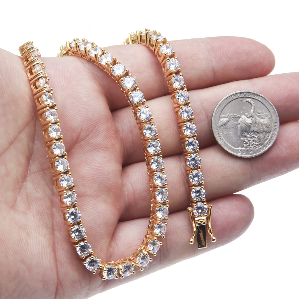 European Hip Hop Copper Inlaid Zircon a Row of Necklace Ins Popular Tennis Chain Multi-Specification Tennis Chain