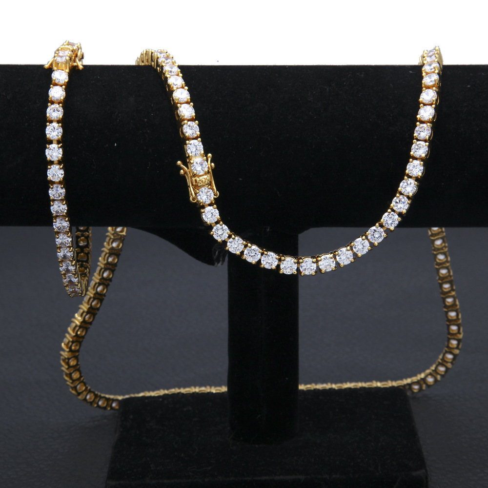 European Hip Hop Copper Inlaid Zircon a Row of Necklace Ins Popular Tennis Chain Multi-Specification Tennis Chain