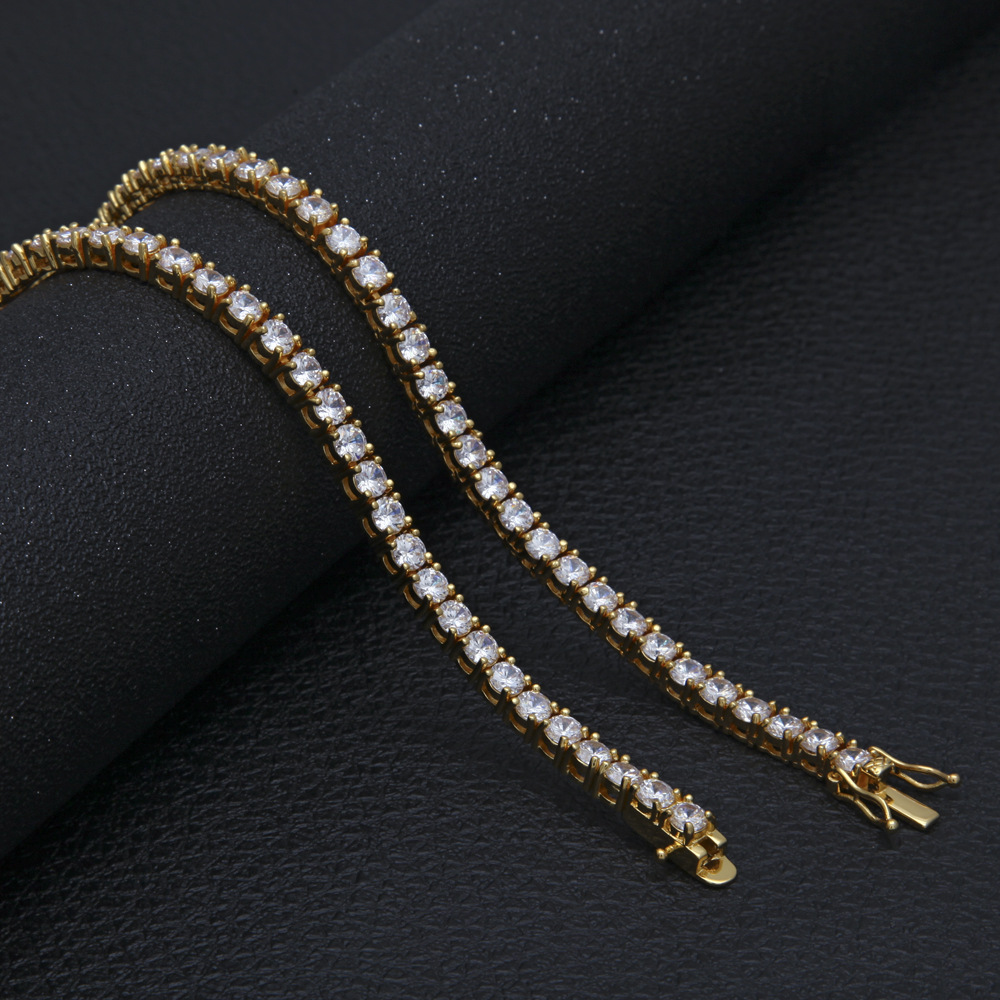 European Hip Hop Copper Inlaid Zircon a Row of Necklace Ins Popular Tennis Chain Multi-Specification Tennis Chain
