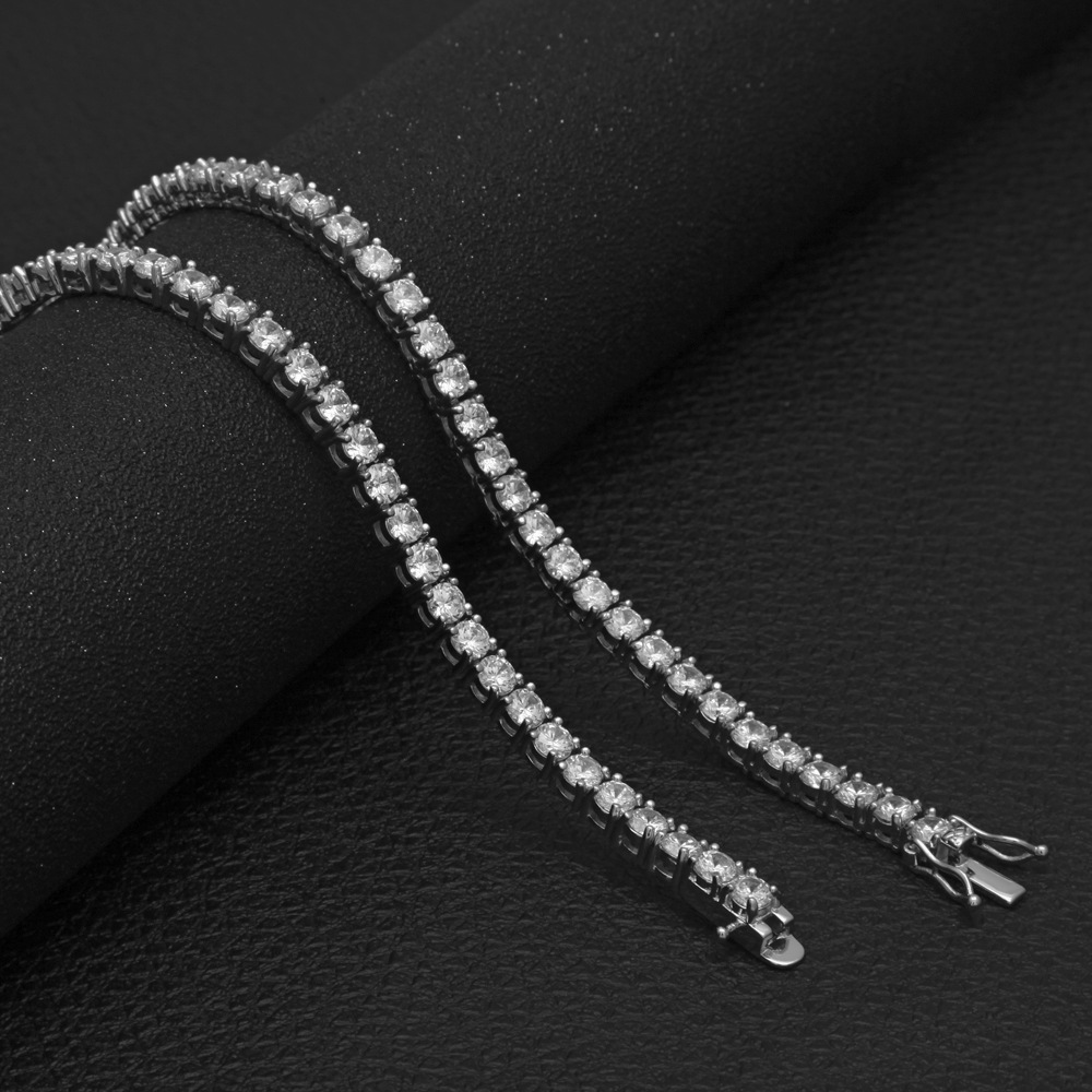 European Hip Hop Copper Inlaid Zircon a Row of Necklace Ins Popular Tennis Chain Multi-Specification Tennis Chain