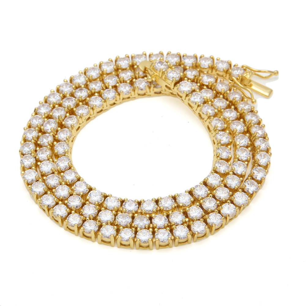 European Hip Hop Copper Inlaid Zircon a Row of Necklace Ins Popular Tennis Chain Multi-Specification Tennis Chain
