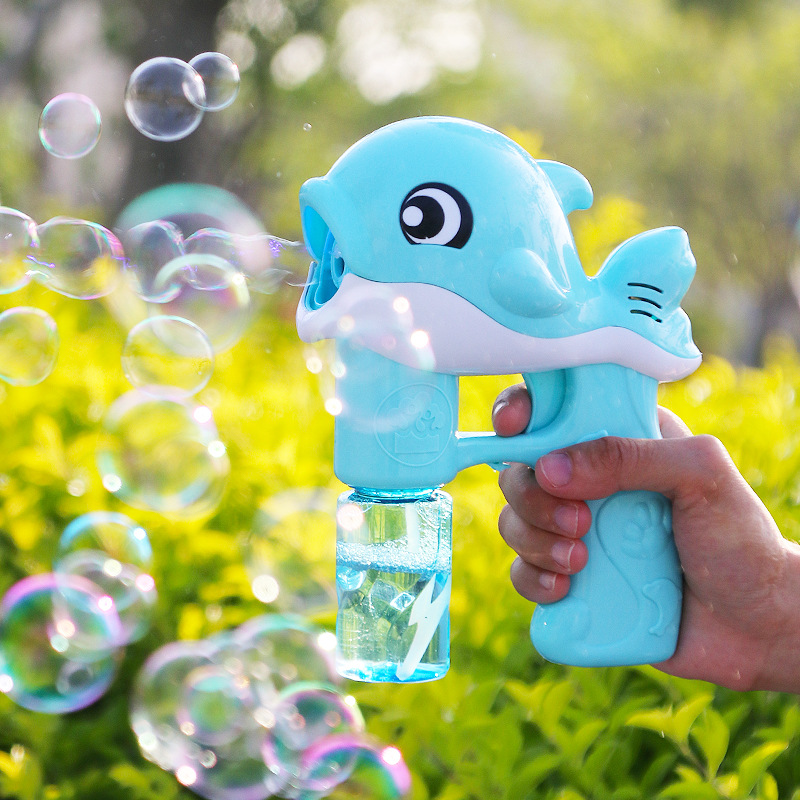 Hot Sale Night Market Stall Flash Toys Bubble Machine Internet Celebrity Same Style Children Outdoor Automatic Dolphin Bubble Gun