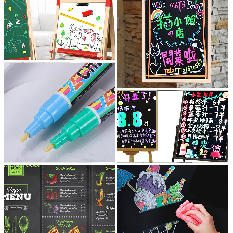 Double-Headed Light Board Pen 3mm Dust-Free Liquid Chalk Erasable 8 Colors Fluorescent Pen Children Graffiti Marker