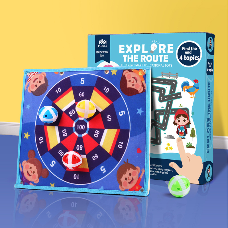 Cross-Border Children&#039;s Double-Sided Exploration Route Intelligence Maze Walking Matching Game Boys and Girls Darts Sticky Ball Toys