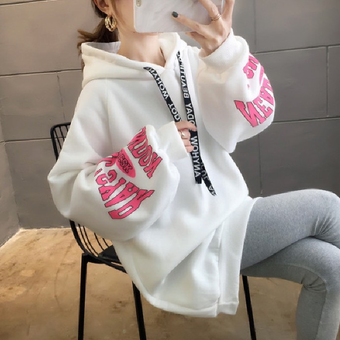 250g David style autumn/winter update hoodie with velvet cuff monogram print long sleeve sweater for women
