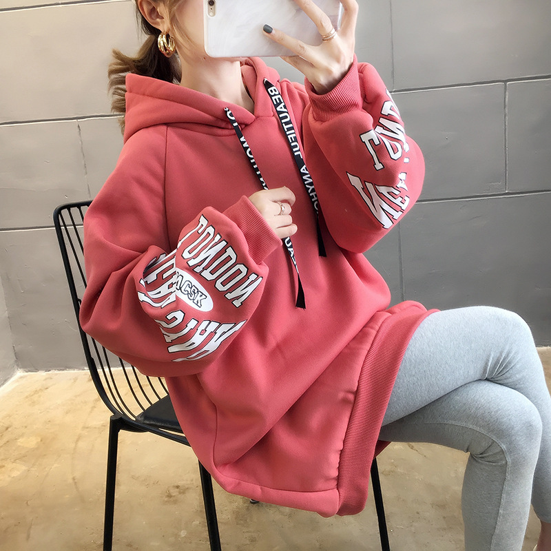 250g David style autumn/winter update hoodie with velvet cuff monogram print long sleeve sweater for women